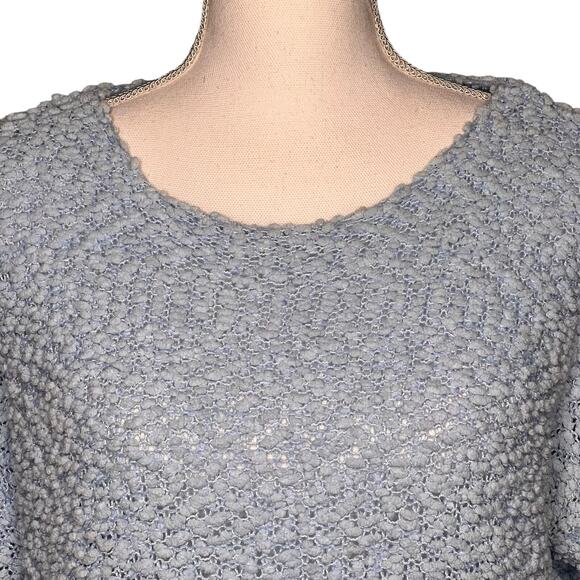 Allie Rob Size Medium Baby Blue Popcorn Chenille Tunic Sweater Lace Hem - Picture 3 of 7